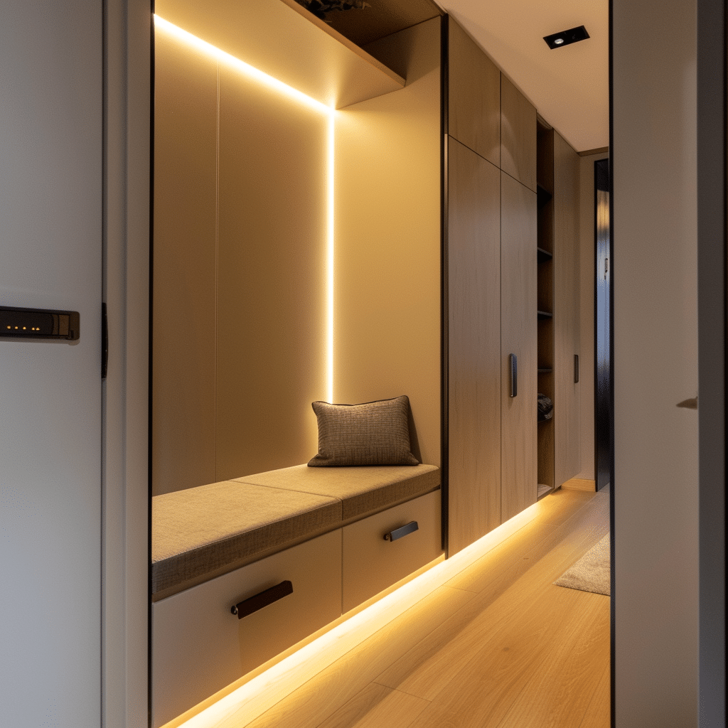 Inbouwkast in de hal met LED verlichting