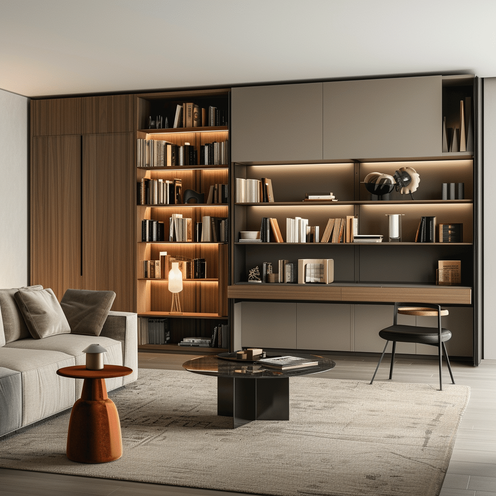 Werkplek geïntegreerd in woonkamerkast