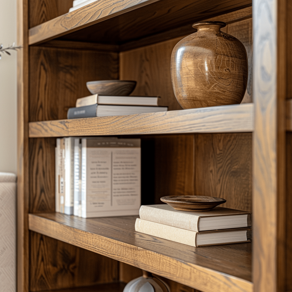 Houten details boekenkast