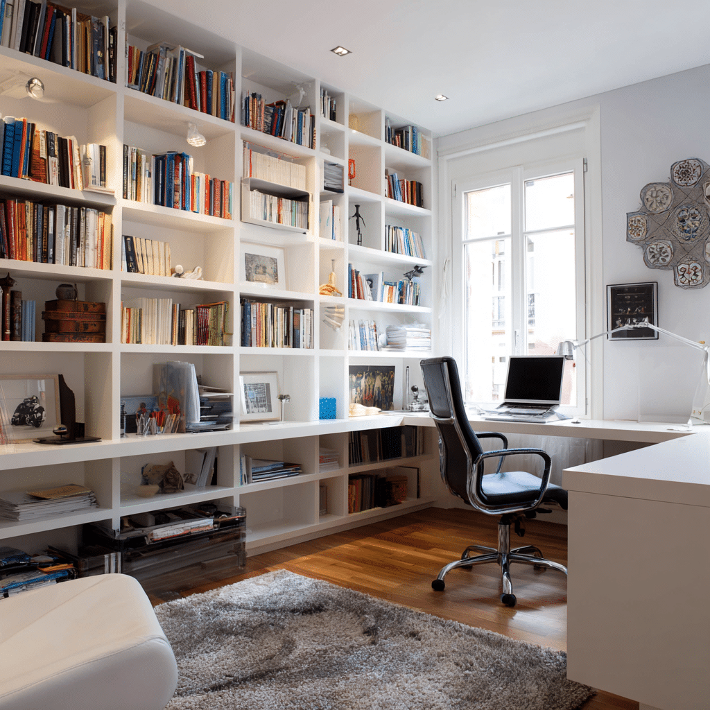 Thuiswerk plek met boekenkast